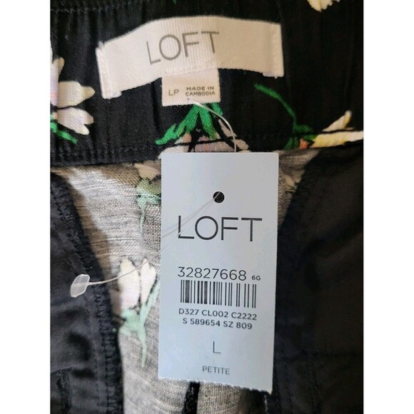 Ann Taylor LOFT Linen Blend Black Floral Wide Leg Crop Pants L Petite  NEW - Picture 2 of 9
